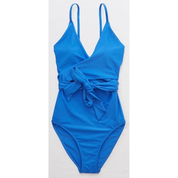 aerie Other - Aerie wrap one piece full coverage swimsuit Large Blue 03/2021 B11